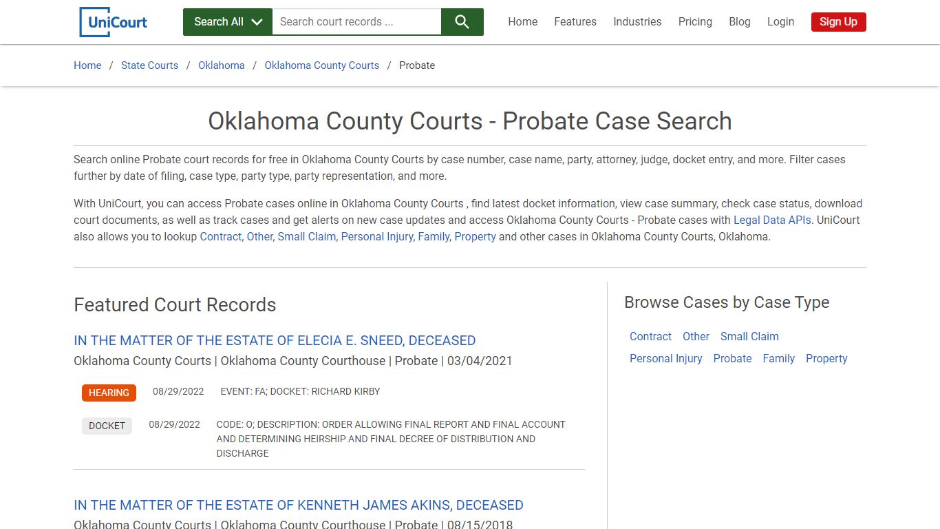 Probate Case Search - Oklahoma County Courts, Oklahoma