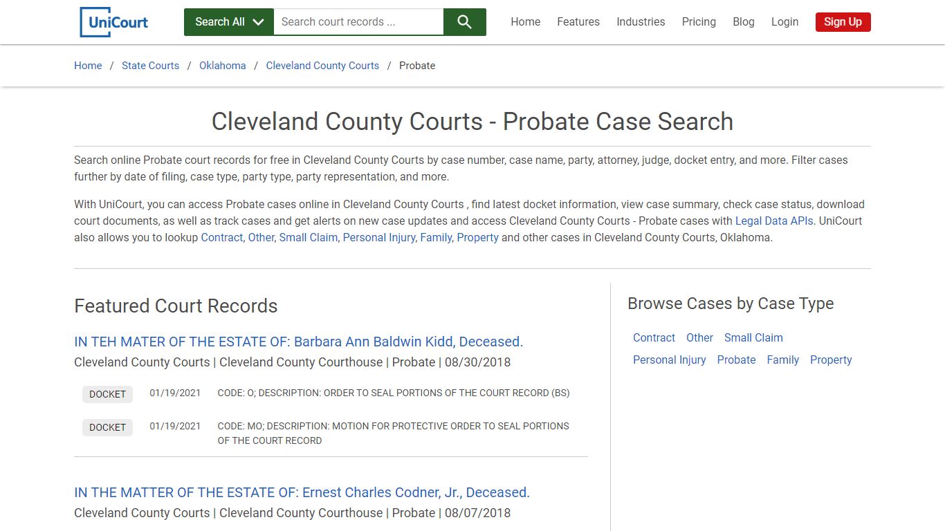 Probate Case Search - Cleveland County Courts, Oklahoma