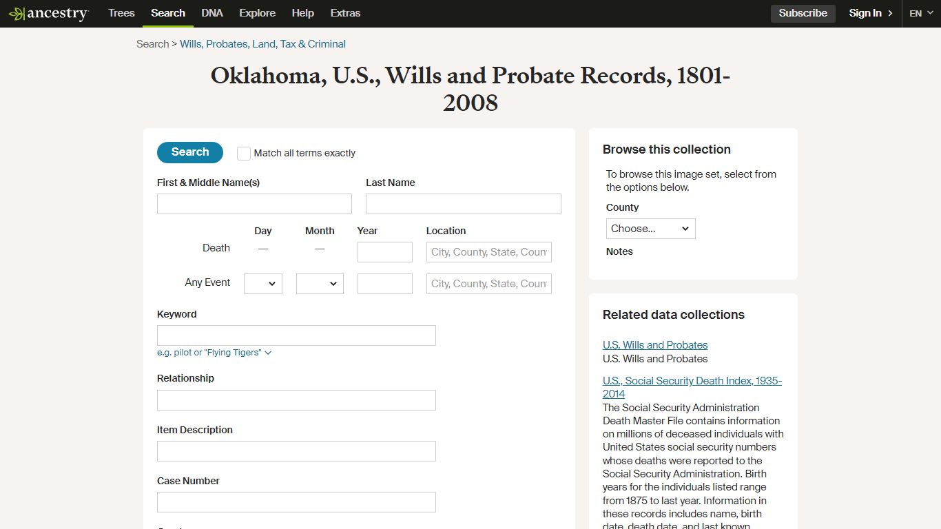 Oklahoma, U.S., Wills and Probate Records, 1801-2008