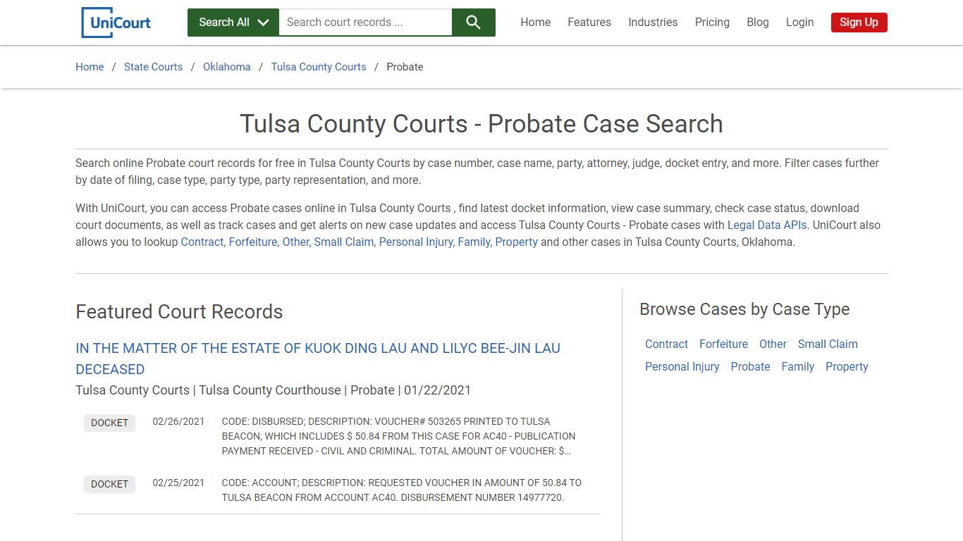 Probate Case Search - Tulsa County Courts, Oklahoma